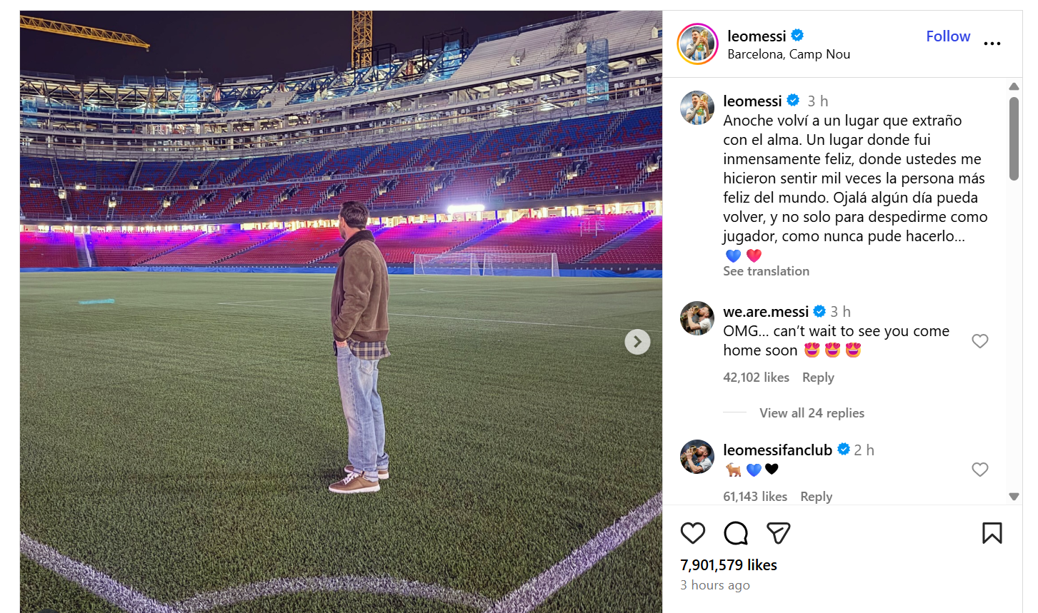 Messi hints at possible comeback after emotional return to Camp Nou