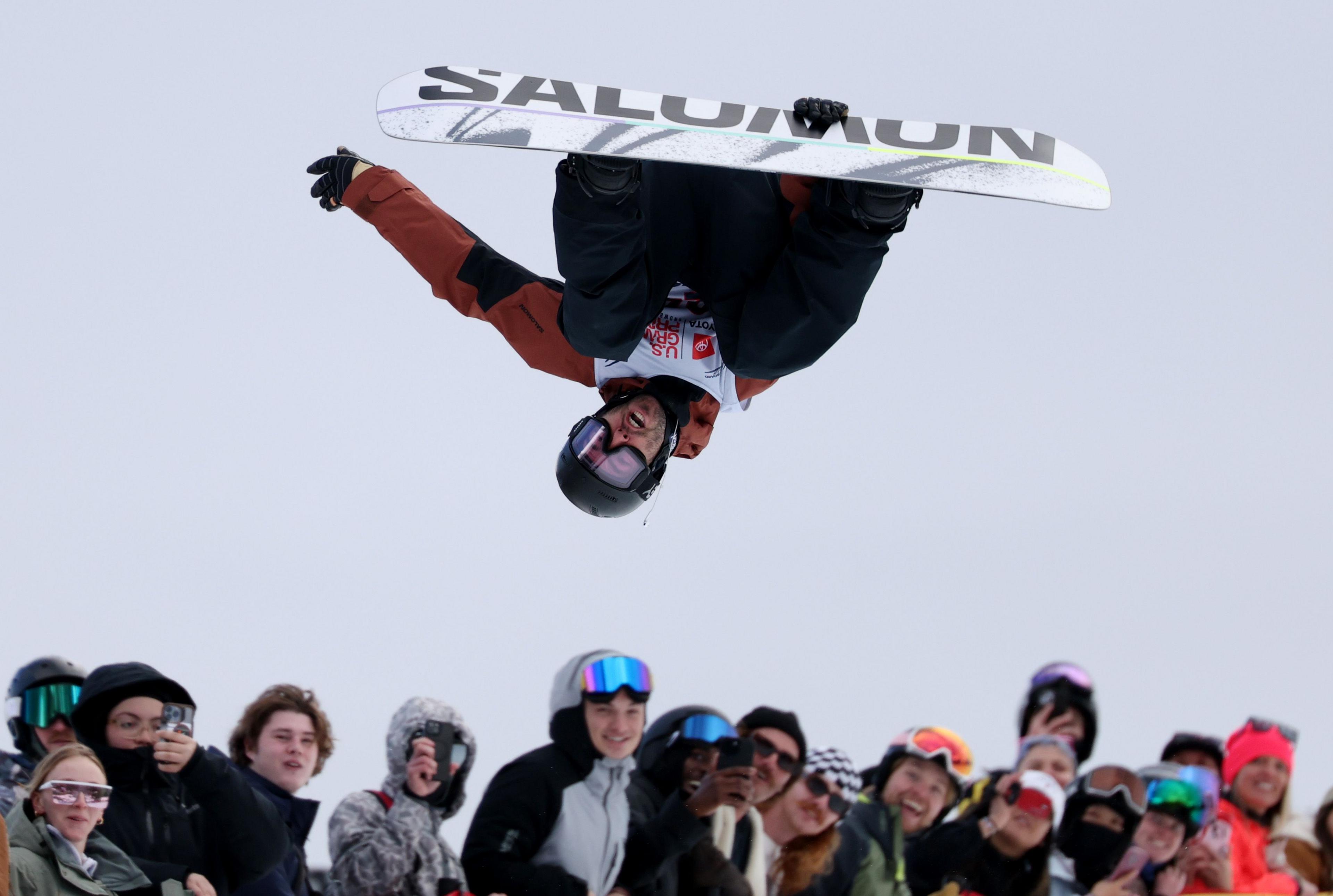 American Ryan Wachendorfer competes in the men's snowboard halfpipe finals in the US Grand Prix in Copper Mountain, Colorado
