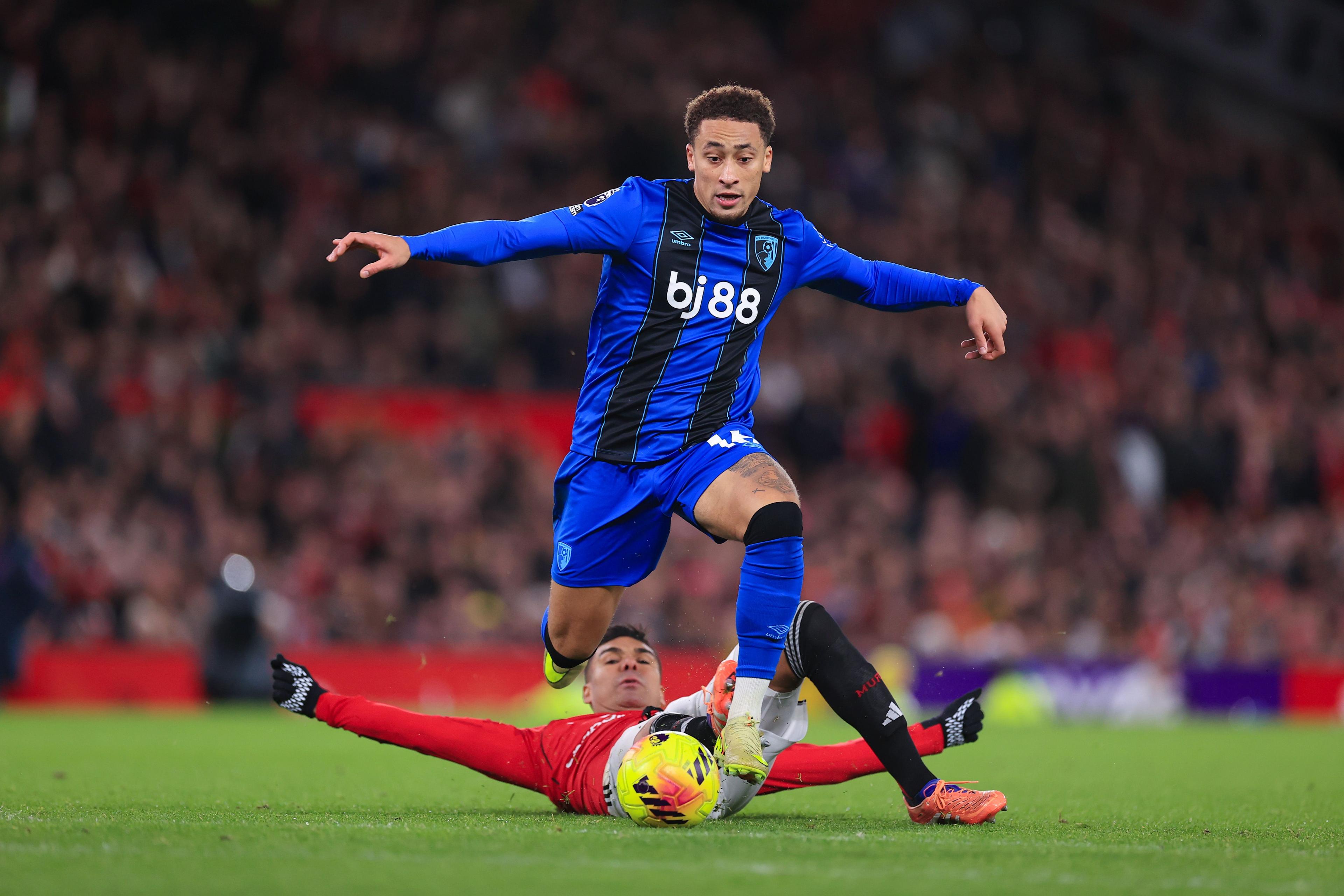 Manchester United's Casemiro fouls Bournemouth's Marcus Tavernier during the Premier League match at Old Trafford