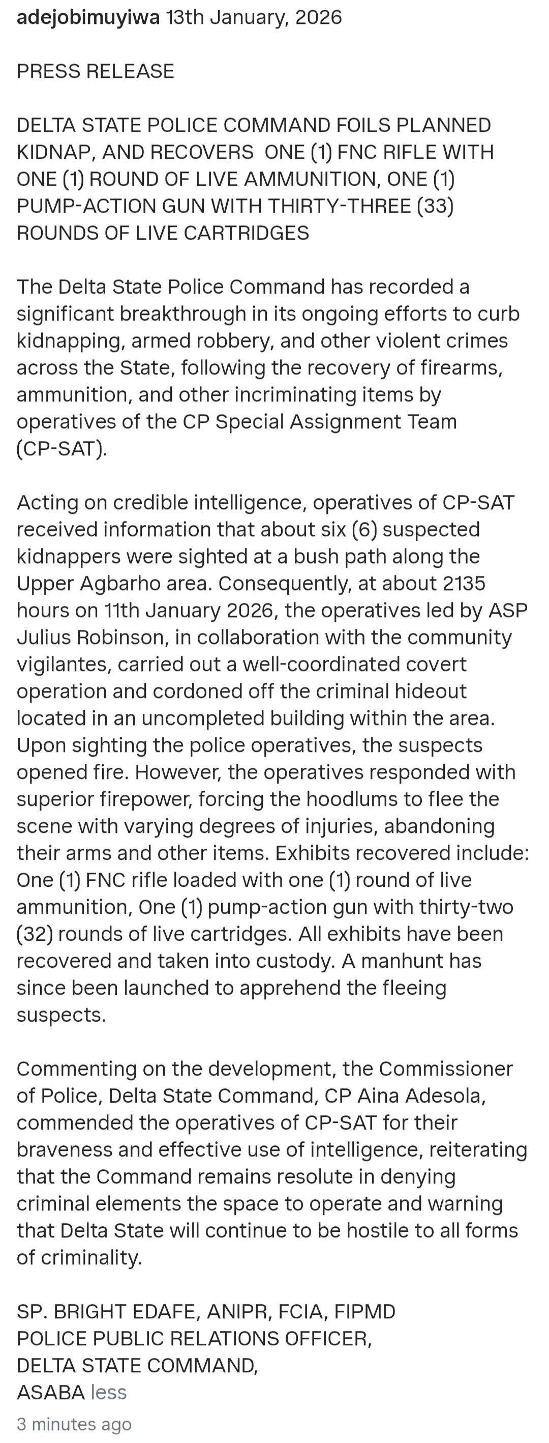 Hoodlums abandon their soaked garri, groundnut and ammunition while fleeing from Delta police