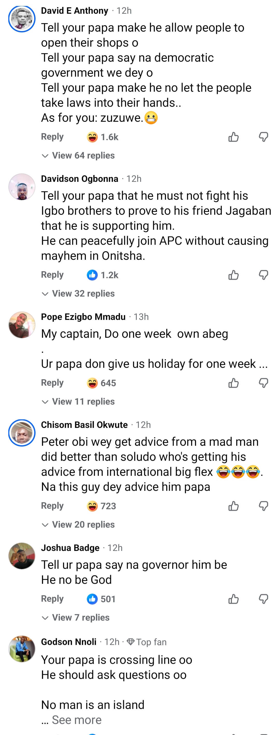 Ozonna Soludo edits his post after he got dragged for his comment on sit-at-home shortly after his father Gov. Soludo locked shops of traders who obeyed sit-at-home order