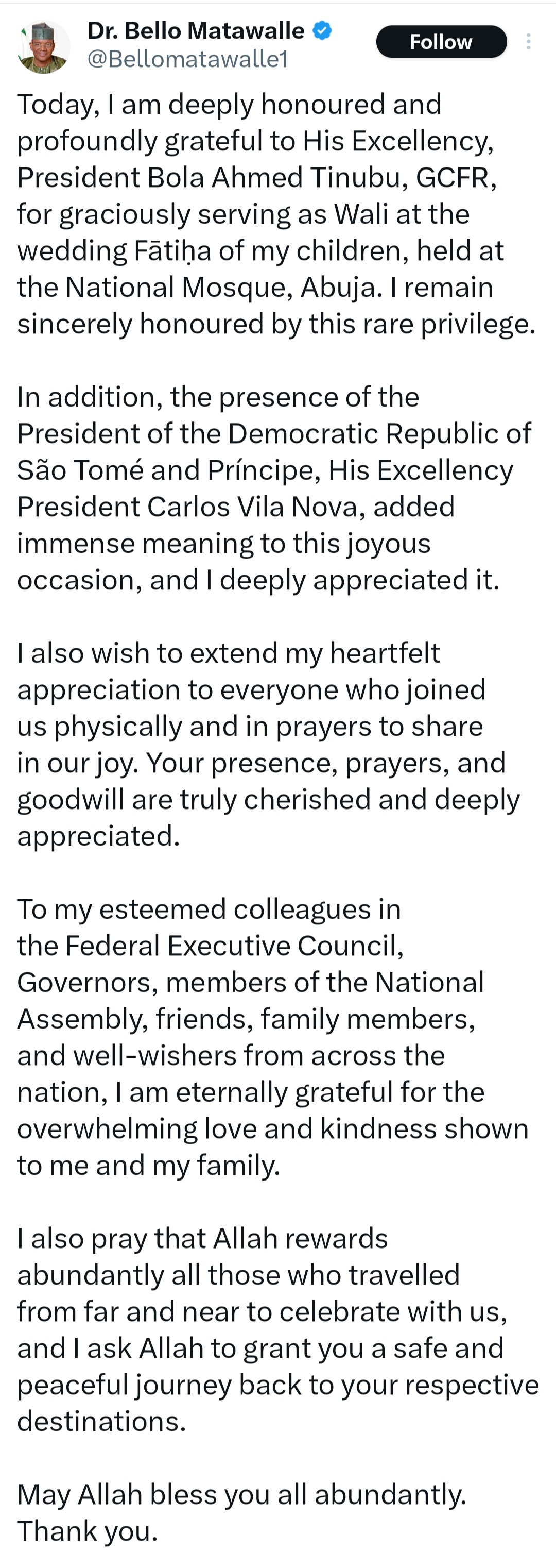 Two presidents, scores of dignitaries in attendance as Defence Minister Matawalle