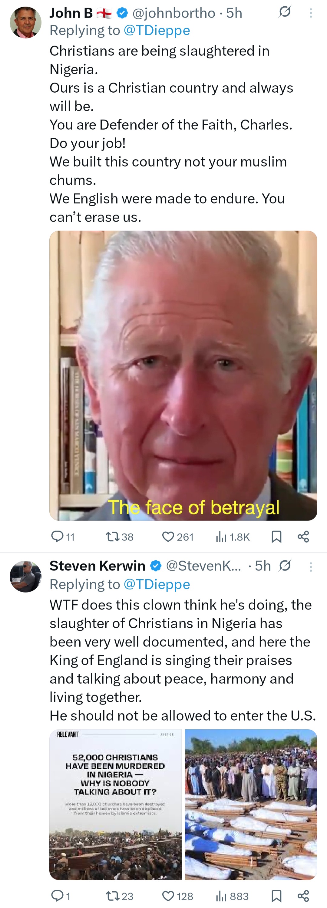 Brits call out King Charles for saying Nigerians are living in religious harmony amid 