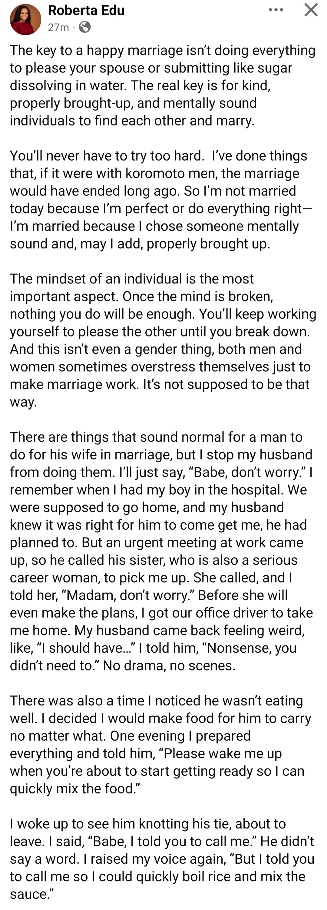 Businesswoman shares key to a happy marriage using her marriage as example