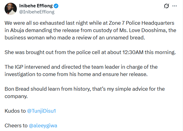 Lady who raised alarm over bread that stayed fresh for 2 months detained and released from police custody