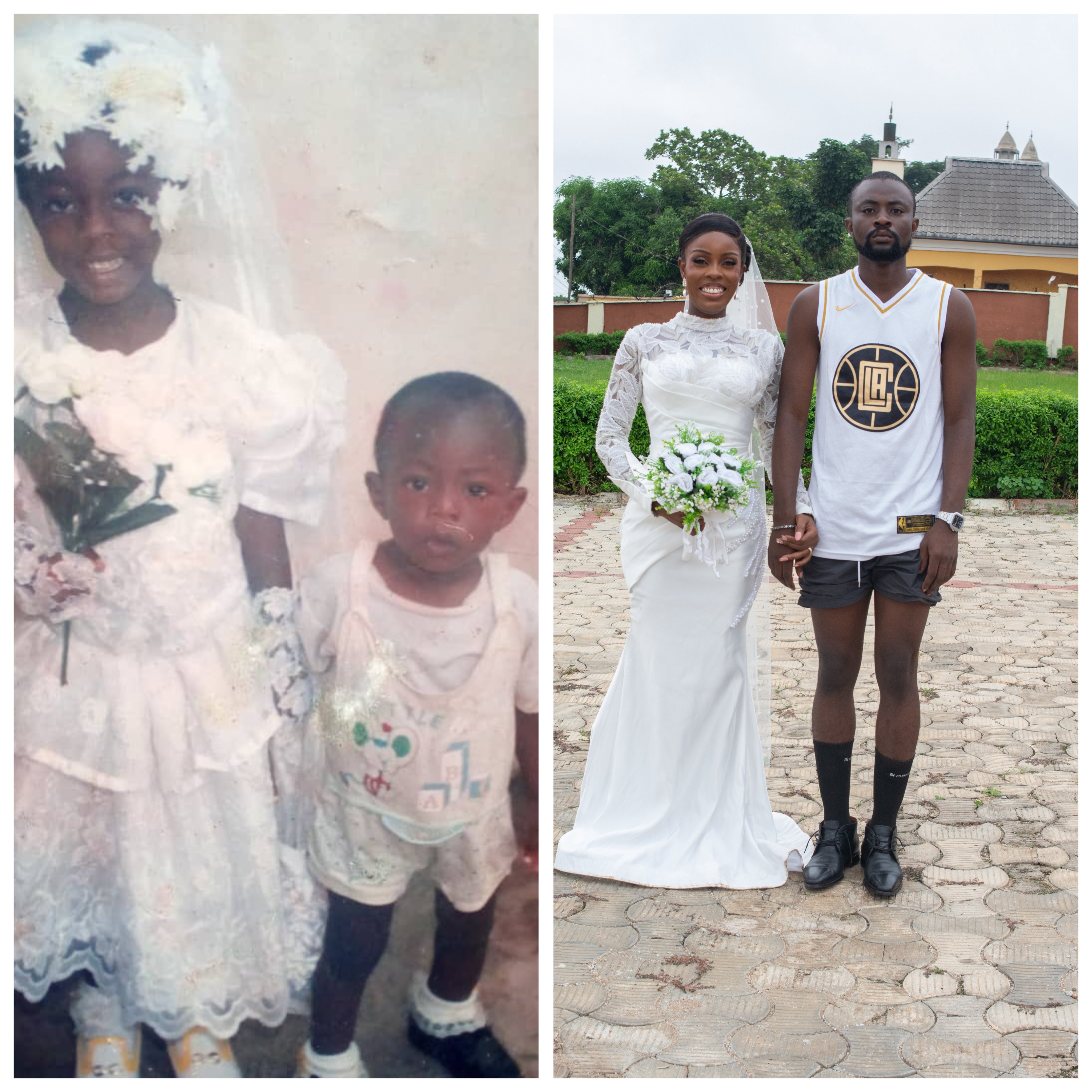 Nigerian man recreates childhood photo with his sister on her wedding day