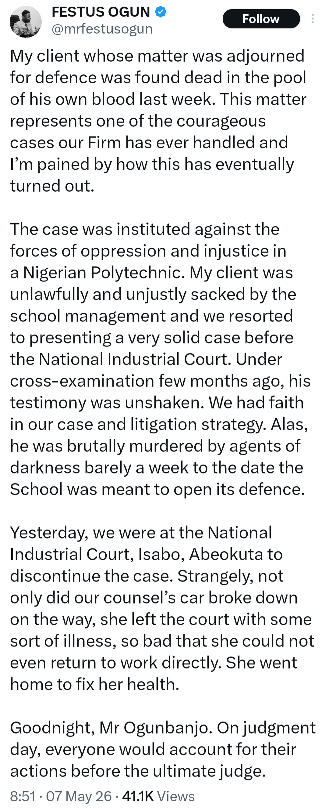 Lecturer who sued polytechnic found 