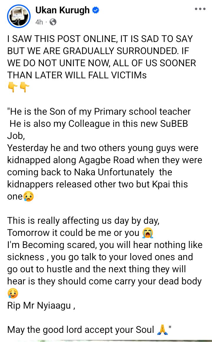 1778680183 219 Kidnapped SUBEB staff klled while attempting to escape in Benue