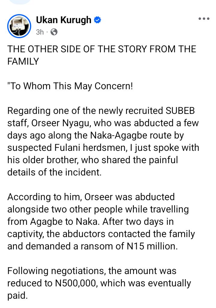 1778680183 286 Kidnapped SUBEB staff klled while attempting to escape in Benue