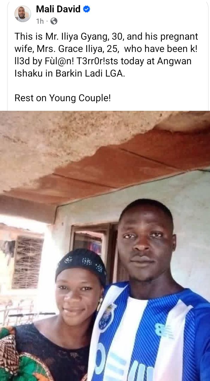 Gunmen k!ll man and his pregnant wife in fresh Plateau attack