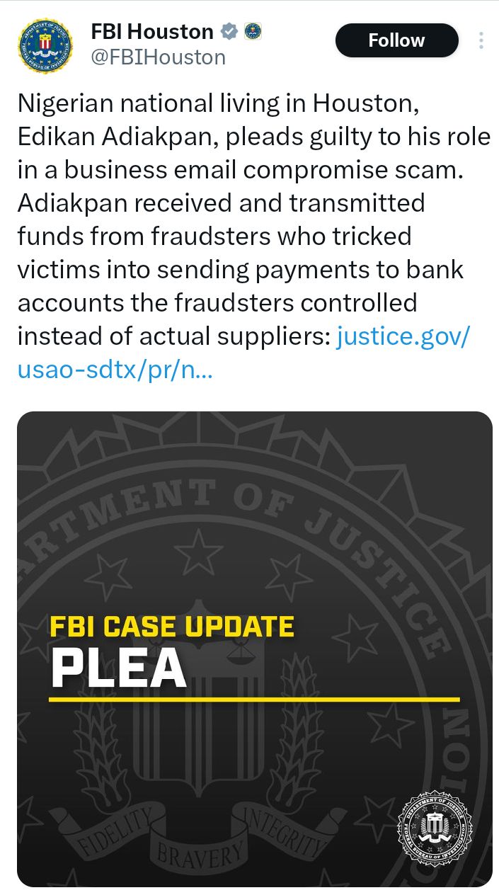 US-based Nigerian national admits to email scam used to funnel nearly $1m in stolen funds