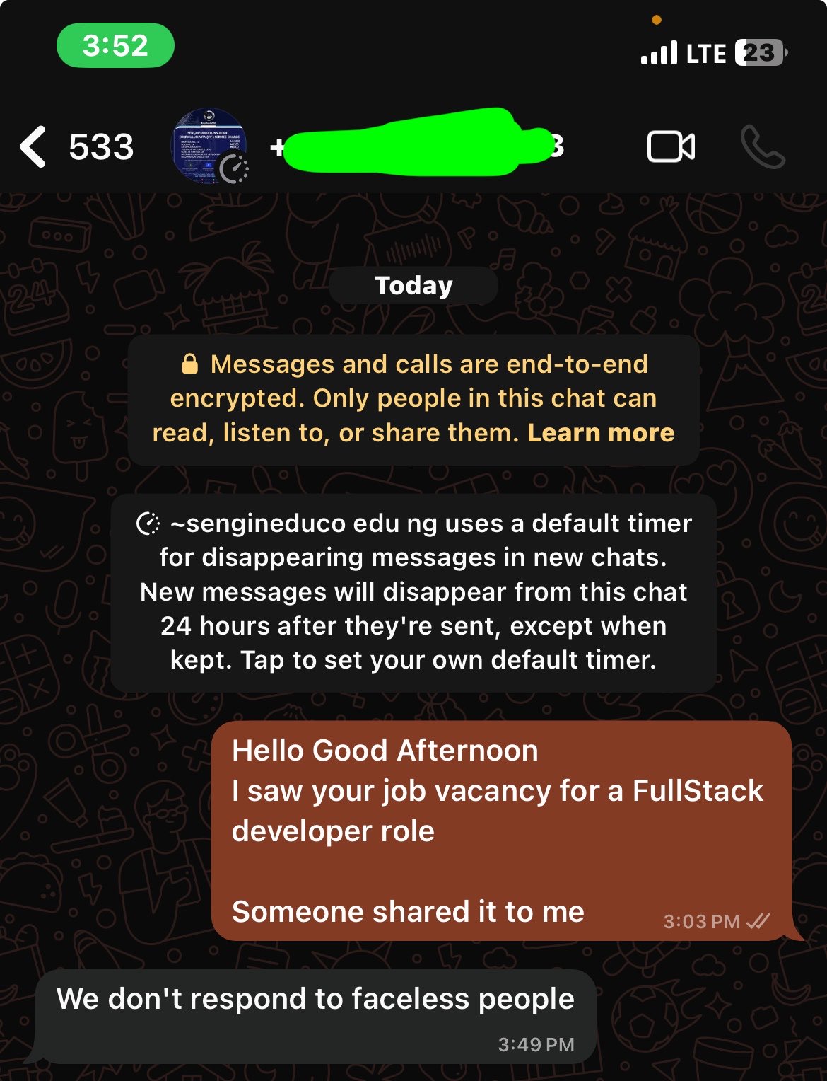 ?He said he doesn?t reply people with faceless WhatsApp accounts? ? X user shares experience after contacting recruiter