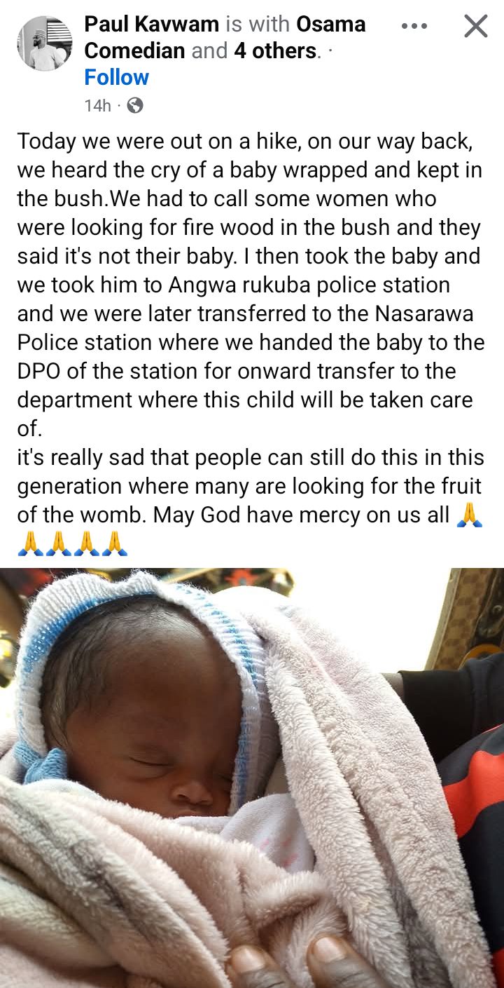 Nigerian man rescues baby abandoned in bush