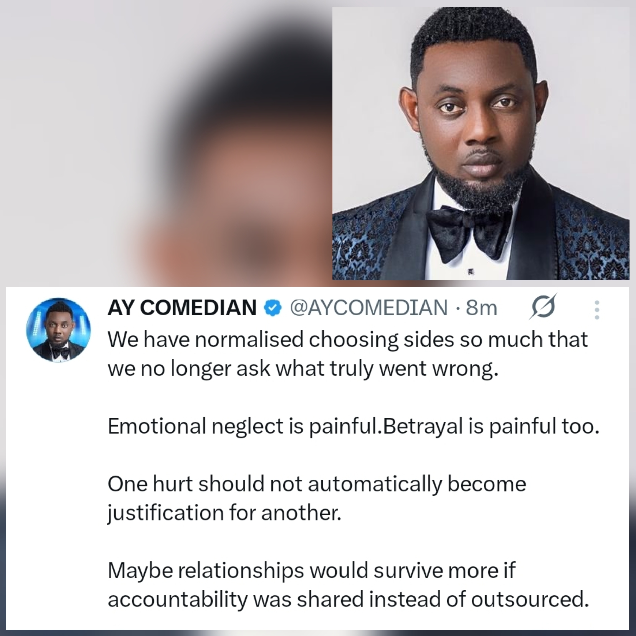 ?We?ve normalised choosing sides? ? AY Makun speaks on relationship accountability and emotional neglect