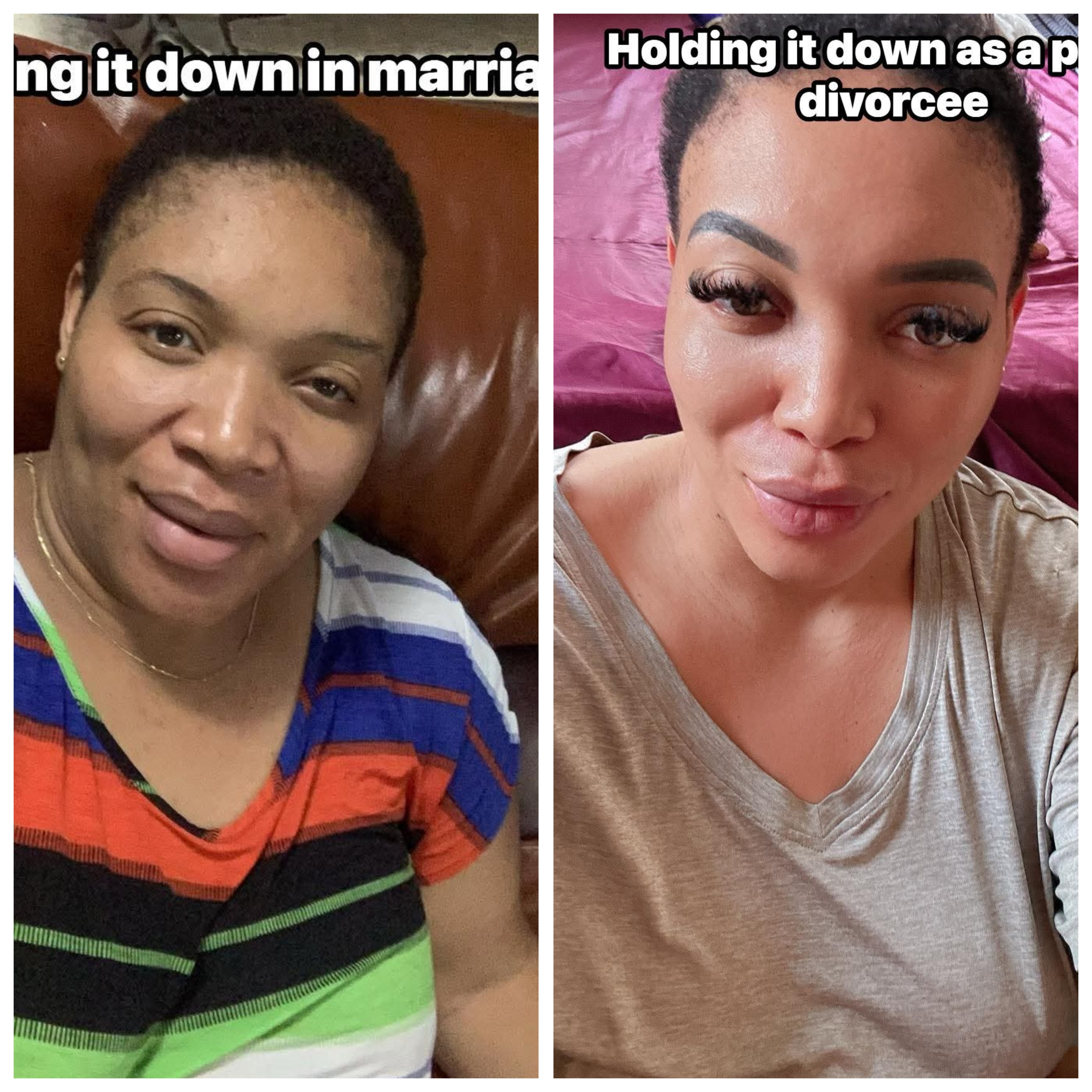 A bad man will show you shege - Nigerian woman writes as she shares her photos during marriage and after divorce