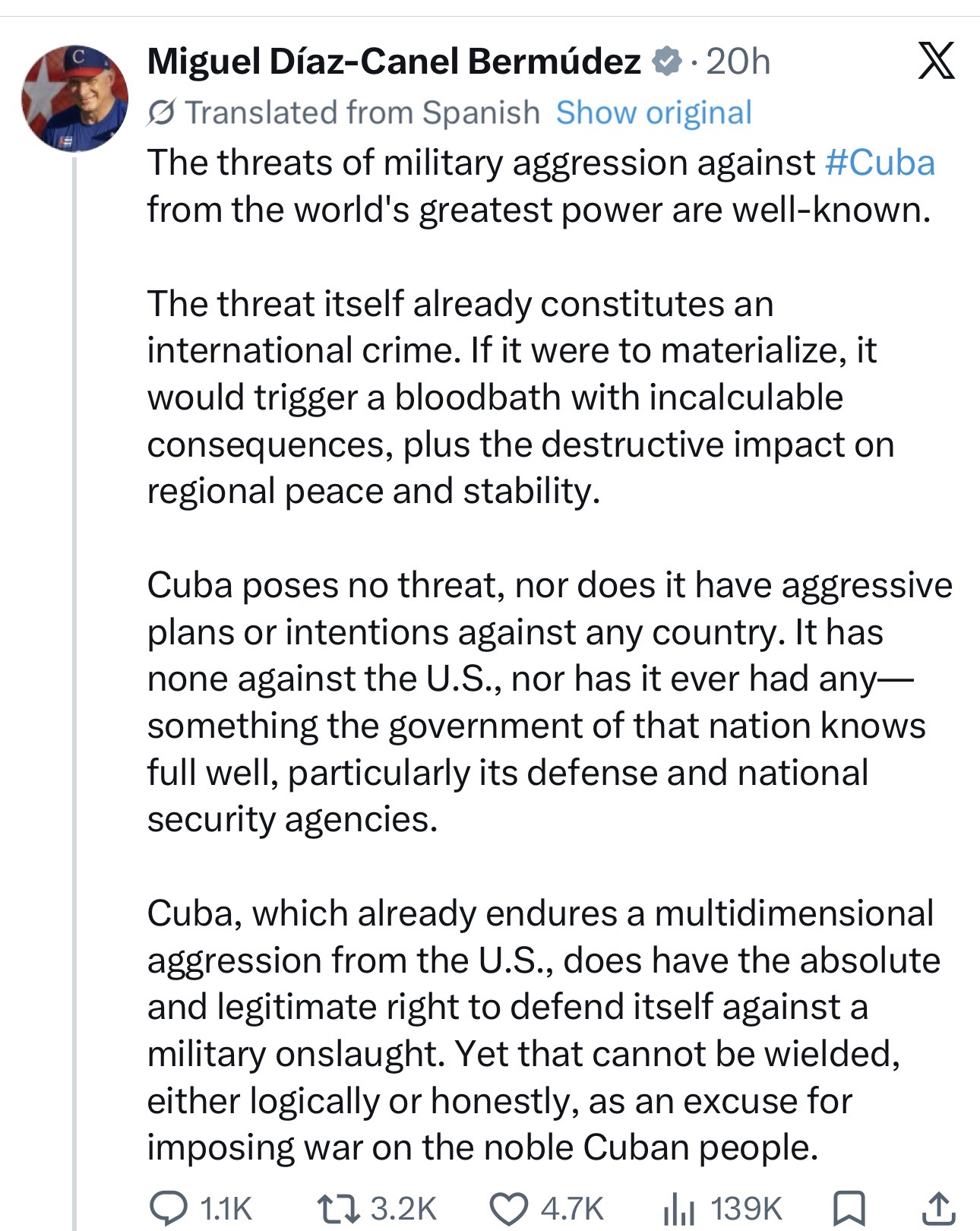 Cuba?s president warns of ?bloodbath? if US takes military action