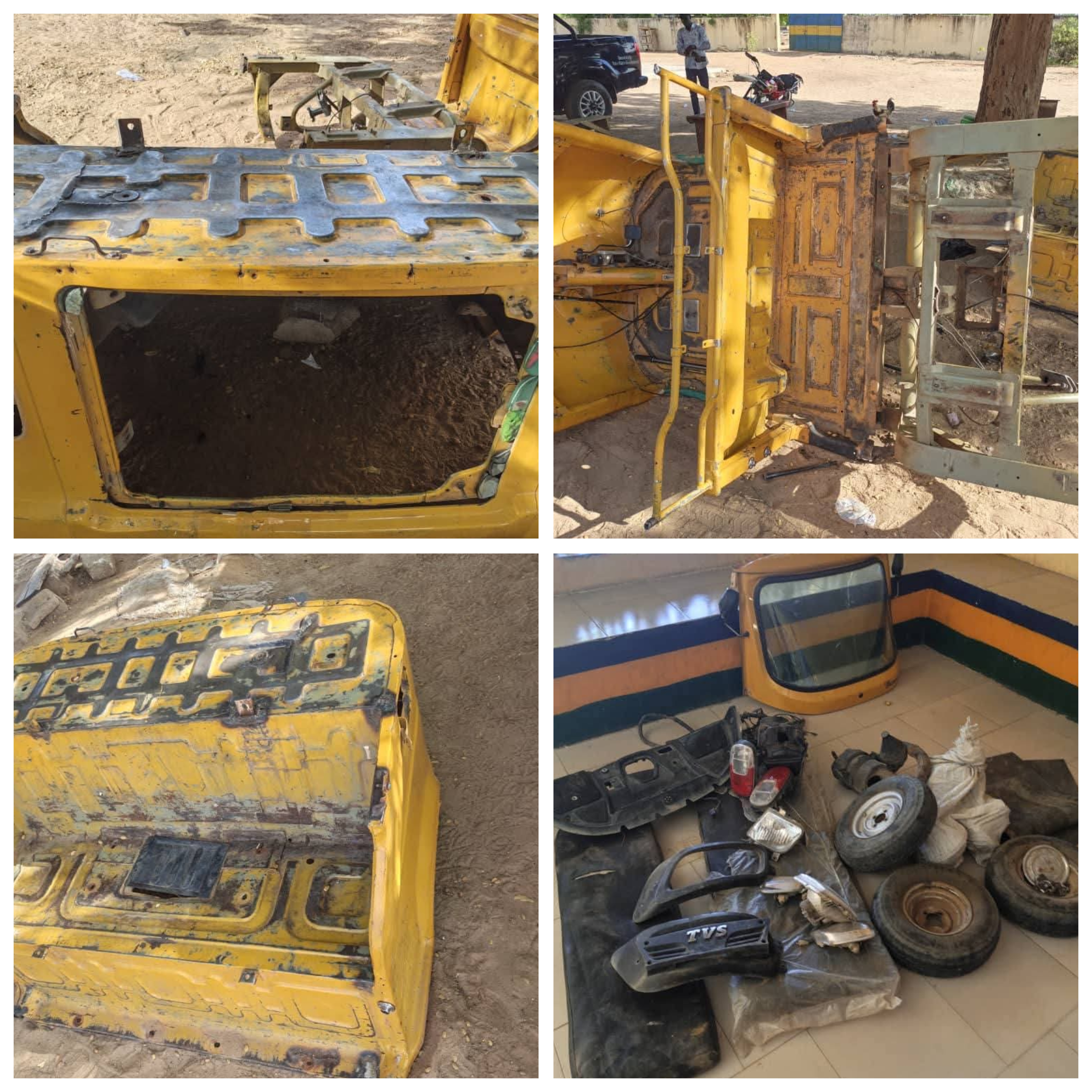 Yobe police smash criminal syndicate that steals, cuts tricycles into pieces and sells parts as scrap